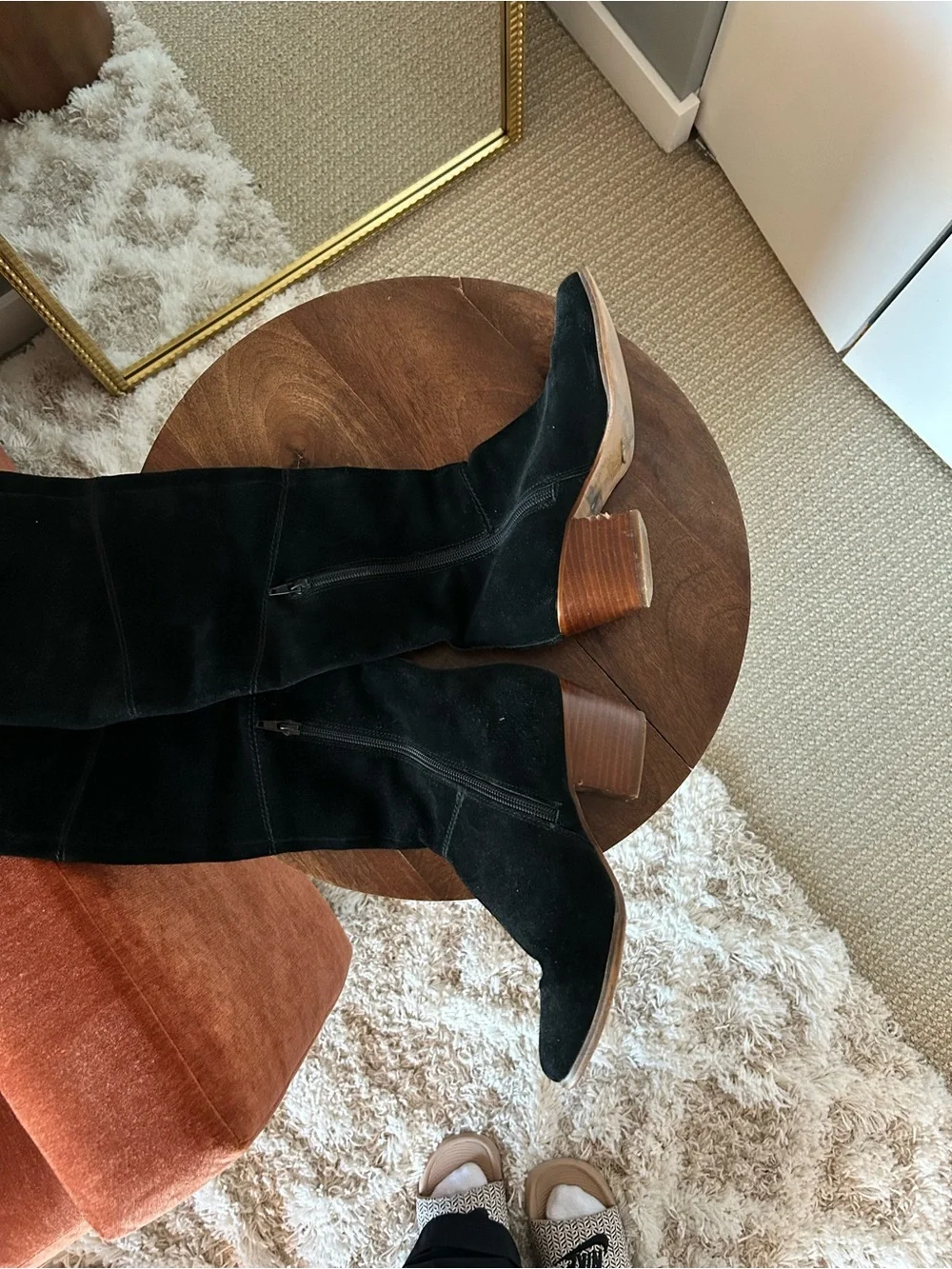 Black Suede Knee-High Boots - Classic Women's Riding Style